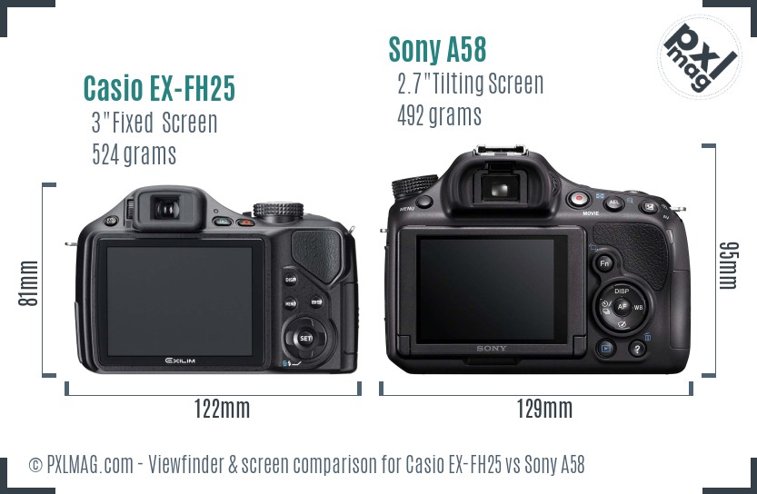 Casio EX-FH25 vs Sony A58 Screen and Viewfinder comparison