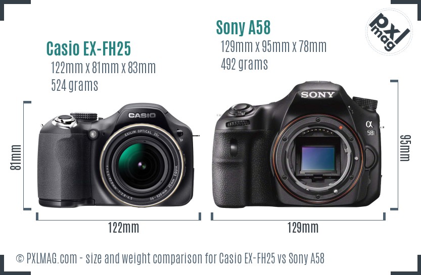 Casio EX-FH25 vs Sony A58 size comparison