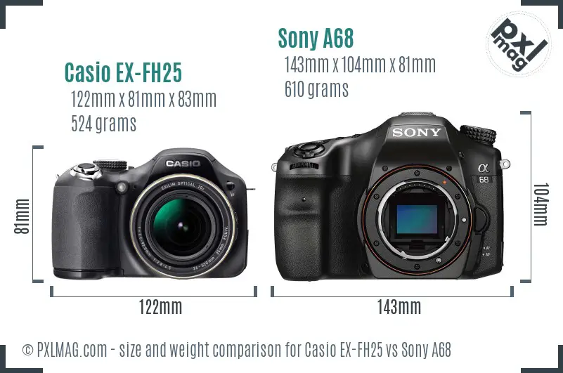 Size comparison of Casio EX-FH25 and Sony A68