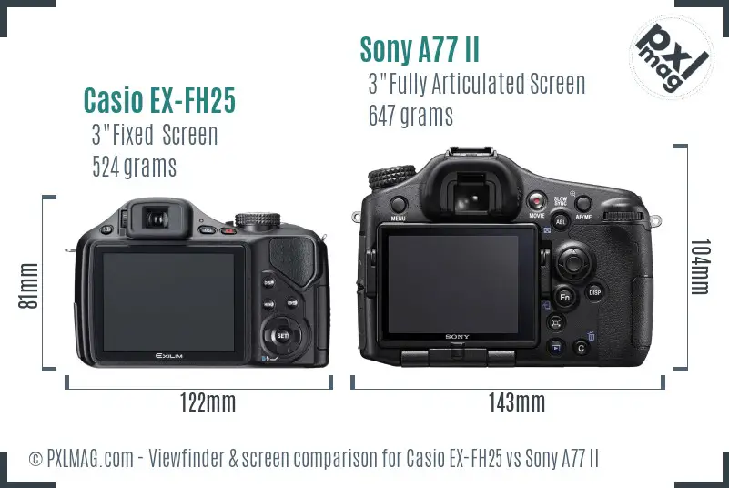 Casio EX-FH25 vs Sony A77 II Screen and Viewfinder comparison