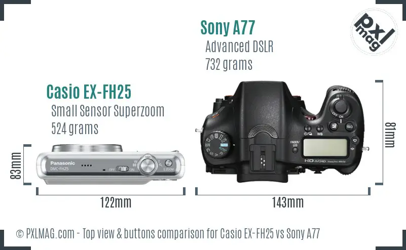 Casio EX-FH25 vs Sony A77 top view buttons comparison