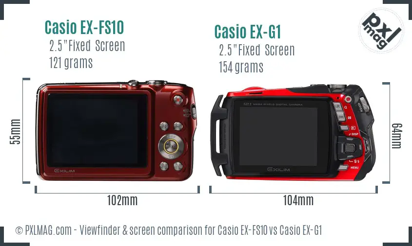 Casio EX-FS10 vs Casio EX-G1 Screen and Viewfinder comparison
