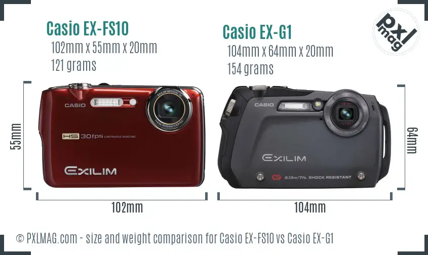 Casio EX-FS10 vs Casio EX-G1 size comparison