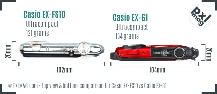Casio EX-FS10 vs Casio EX-G1 top view buttons comparison