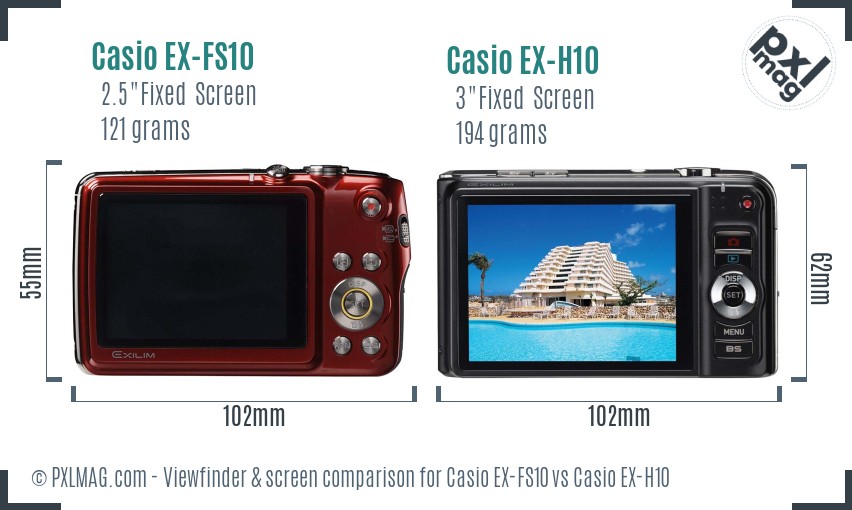 Casio EX-FS10 vs Casio EX-H10 Screen and Viewfinder comparison