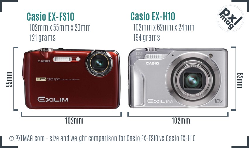 Casio EX-FS10 vs Casio EX-H10 size comparison