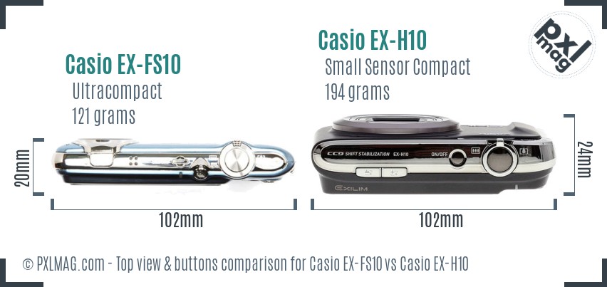 Casio EX-FS10 vs Casio EX-H10 top view buttons comparison