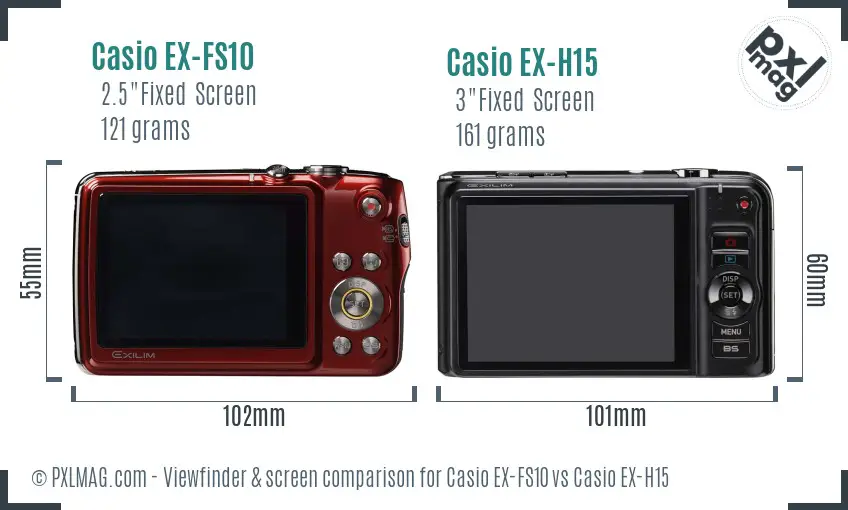 Casio EX-FS10 vs Casio EX-H15 Screen and Viewfinder comparison