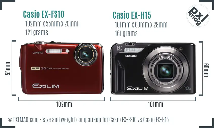 Casio EX-FS10 vs Casio EX-H15 size comparison