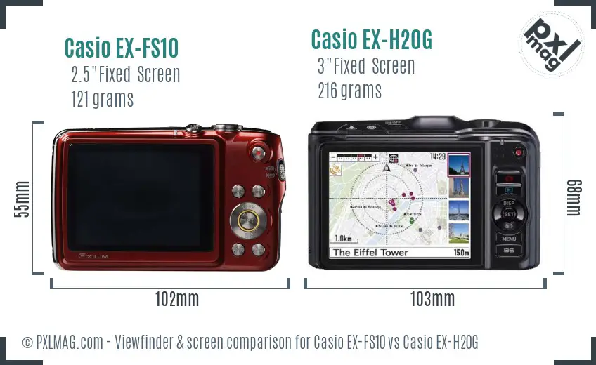 Casio EX-FS10 vs Casio EX-H20G Screen and Viewfinder comparison