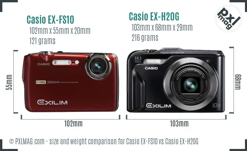 Casio EX-FS10 vs Casio EX-H20G size comparison