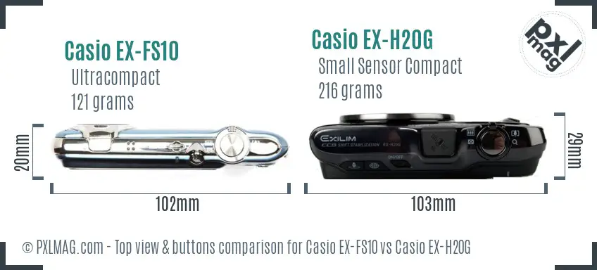 Casio EX-FS10 vs Casio EX-H20G top view buttons comparison