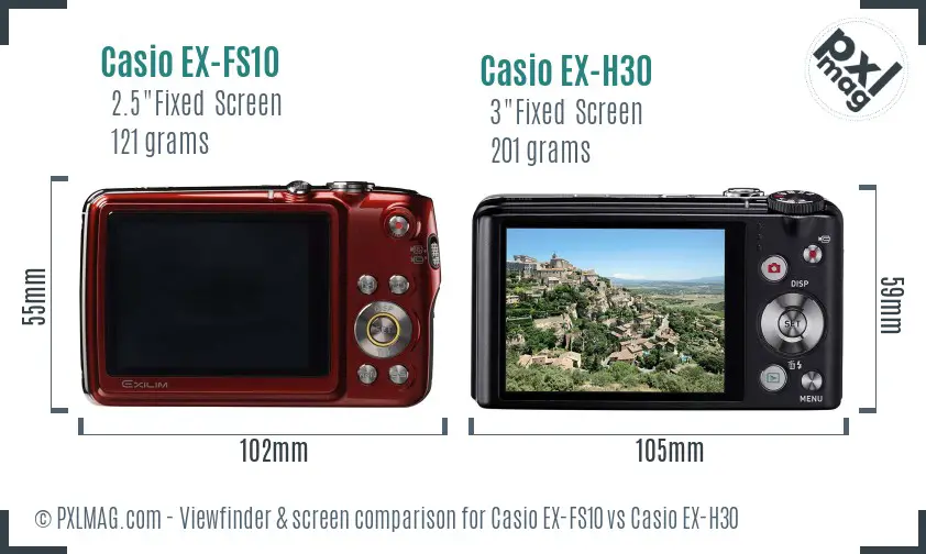 Casio EX-FS10 vs Casio EX-H30 Screen and Viewfinder comparison