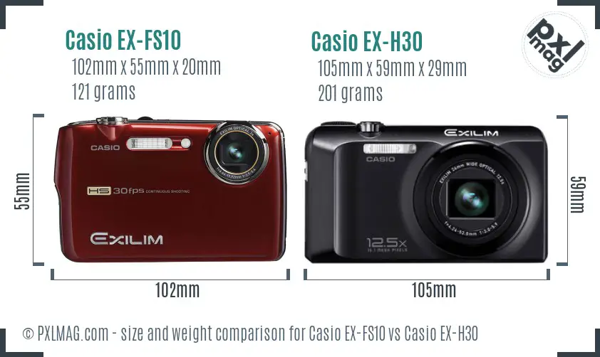 Casio EX-FS10 vs Casio EX-H30 size comparison