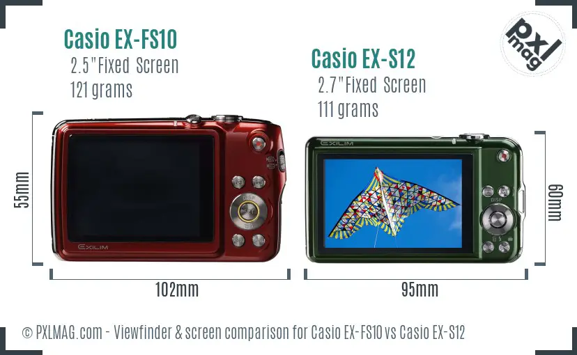 Casio EX-FS10 vs Casio EX-S12 Screen and Viewfinder comparison