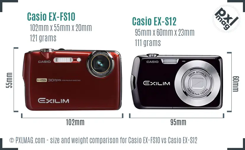 Casio EX-FS10 vs Casio EX-S12 size comparison
