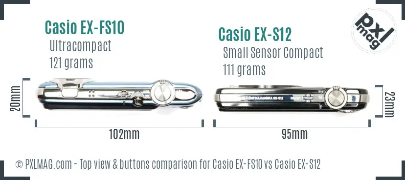 Casio EX-FS10 vs Casio EX-S12 top view buttons comparison