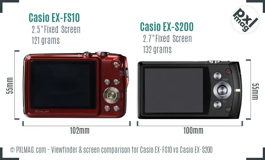 Casio EX-FS10 vs Casio EX-S200 Screen and Viewfinder comparison