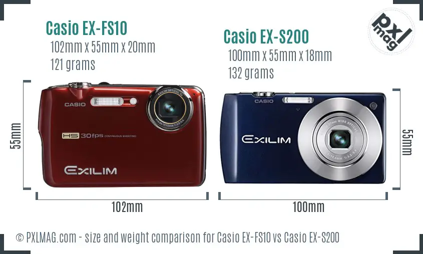 Casio EX-FS10 vs Casio EX-S200 size comparison