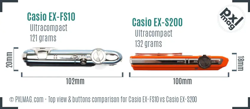 Casio EX-FS10 vs Casio EX-S200 top view buttons comparison