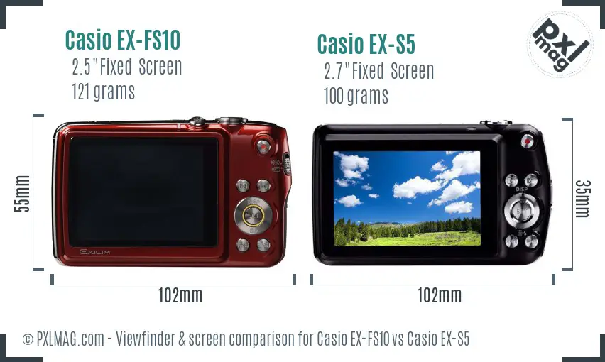 Casio EX-FS10 vs Casio EX-S5 Screen and Viewfinder comparison