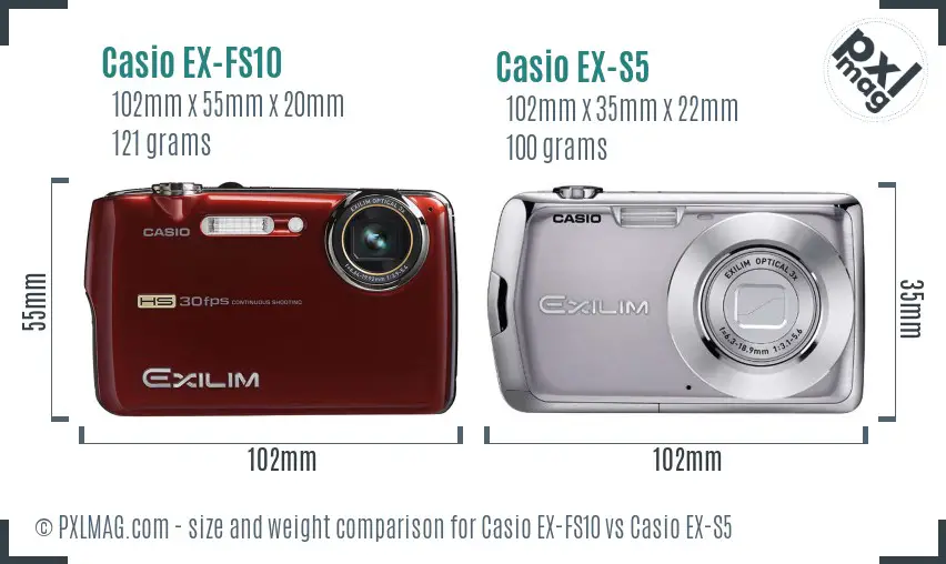 Casio EX-FS10 vs Casio EX-S5 size comparison