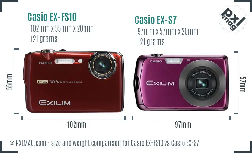 Casio EX-FS10 vs Casio EX-S7 size comparison