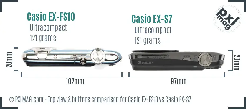 Casio EX-FS10 vs Casio EX-S7 top view buttons comparison