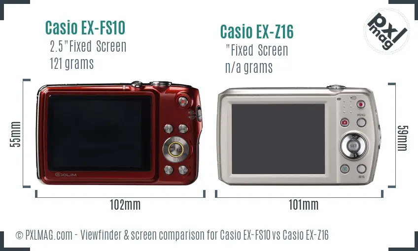 Casio EX-FS10 vs Casio EX-Z16 Screen and Viewfinder comparison