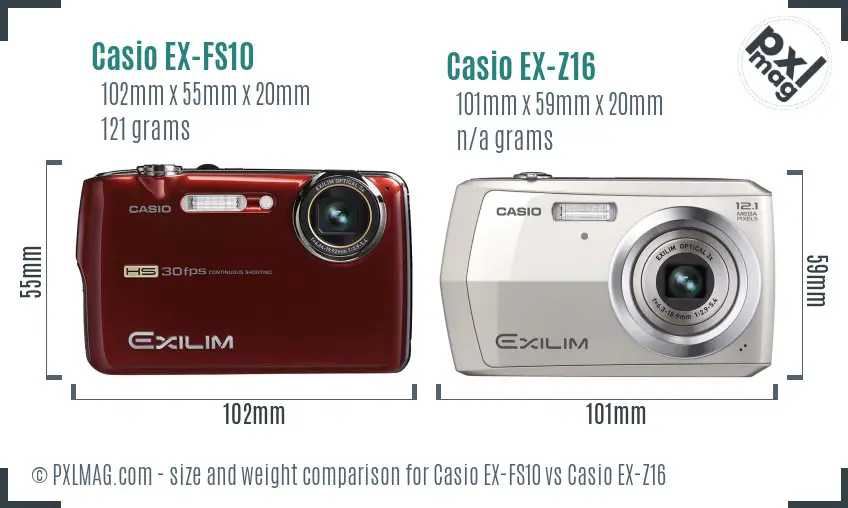 Casio EX-FS10 vs Casio EX-Z16 size comparison