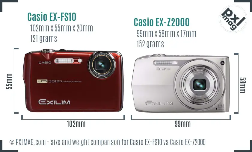 Casio EX-FS10 vs Casio EX-Z2000 size comparison