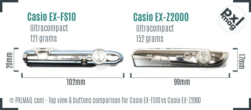 Casio EX-FS10 vs Casio EX-Z2000 top view buttons comparison