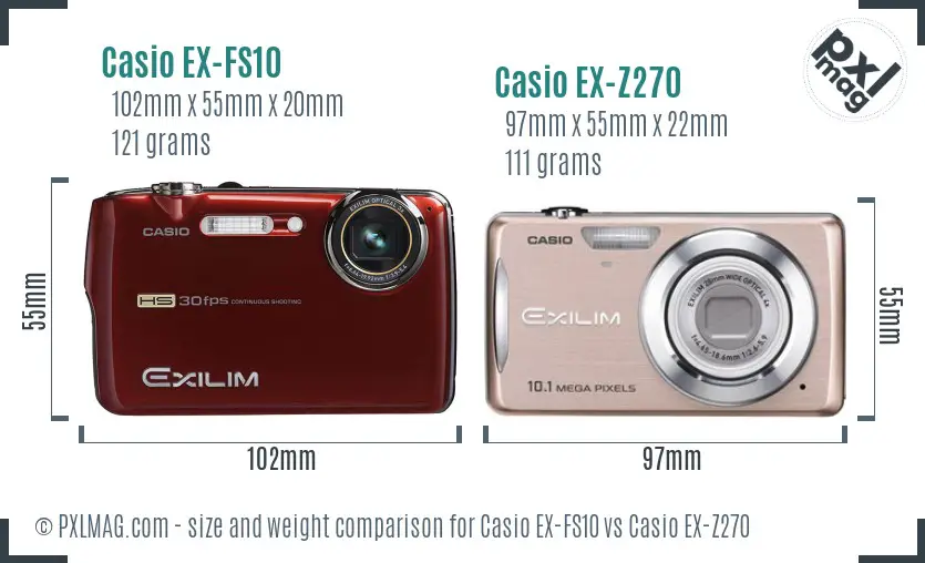 Casio EX-FS10 vs Casio EX-Z270 size comparison