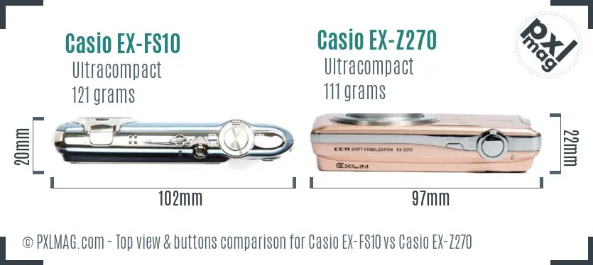 Casio EX-FS10 vs Casio EX-Z270 top view buttons comparison