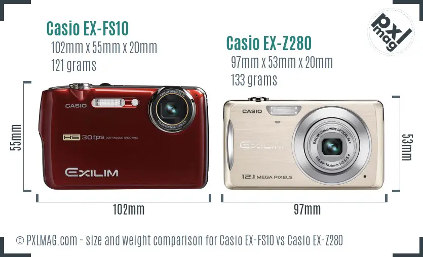 Casio EX-FS10 vs Casio EX-Z280 size comparison
