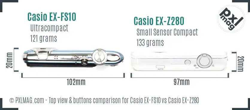 Casio EX-FS10 vs Casio EX-Z280 top view buttons comparison
