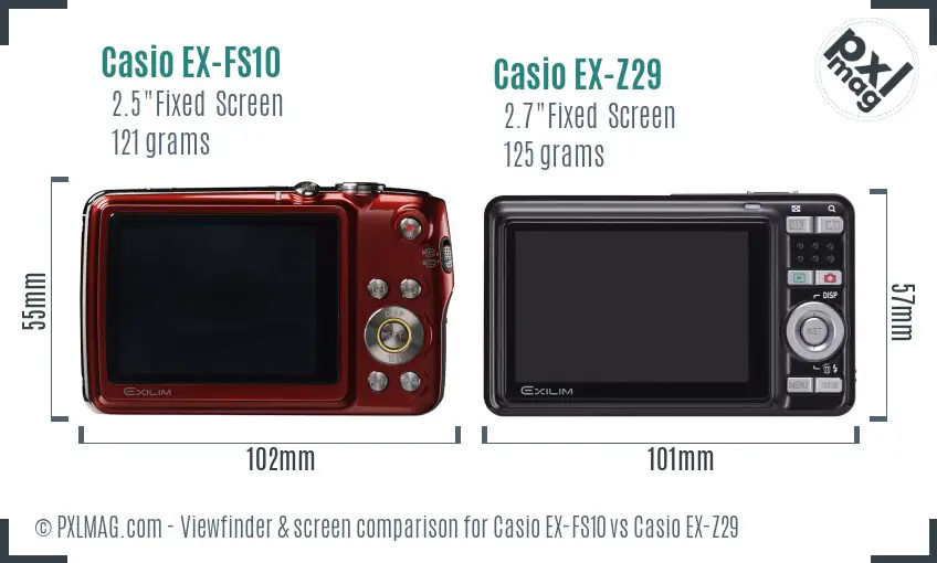 Casio EX-FS10 vs Casio EX-Z29 Screen and Viewfinder comparison