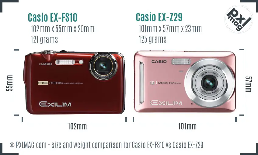 Casio EX-FS10 vs Casio EX-Z29 size comparison