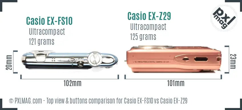 Casio EX-FS10 vs Casio EX-Z29 top view buttons comparison
