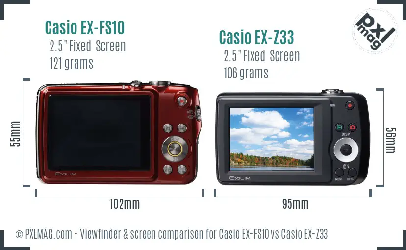 Casio EX-FS10 vs Casio EX-Z33 Screen and Viewfinder comparison