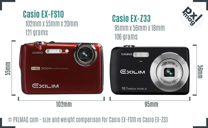 Casio EX-FS10 vs Casio EX-Z33 size comparison