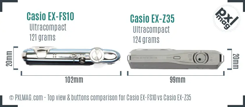 Casio EX-FS10 vs Casio EX-Z35 top view buttons comparison