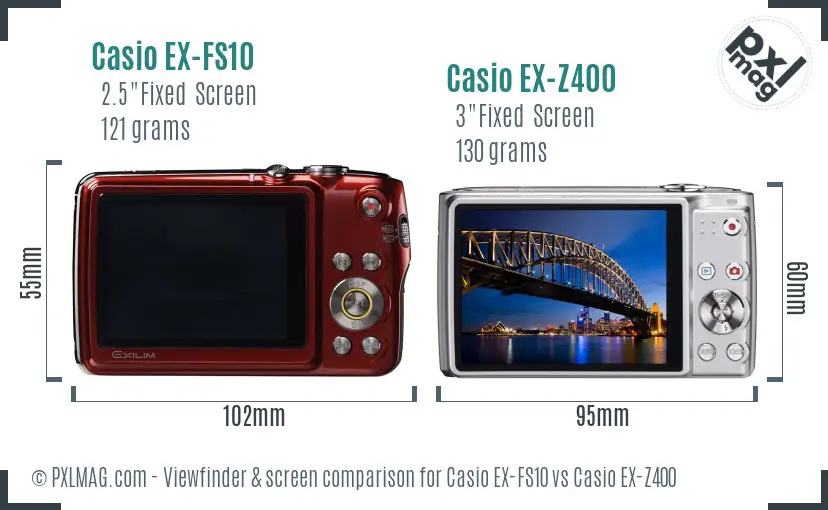 Casio EX-FS10 vs Casio EX-Z400 Screen and Viewfinder comparison