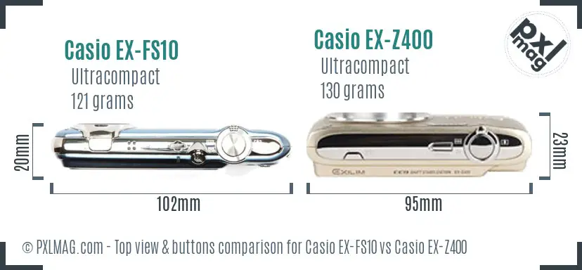 Casio EX-FS10 vs Casio EX-Z400 top view buttons comparison