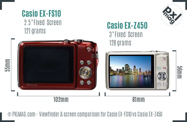 Casio EX-FS10 vs Casio EX-Z450 Screen and Viewfinder comparison
