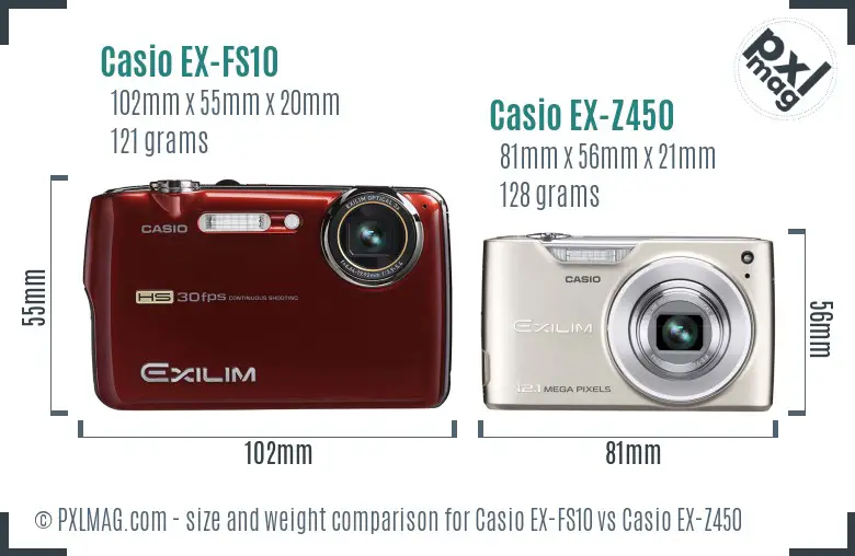 Casio EX-FS10 vs Casio EX-Z450 size comparison