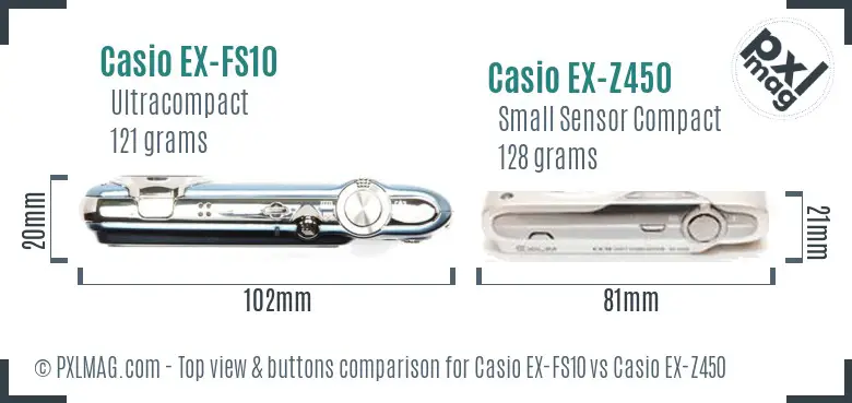 Casio EX-FS10 vs Casio EX-Z450 top view buttons comparison