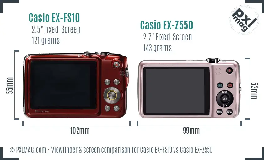 Casio EX-FS10 vs Casio EX-Z550 Screen and Viewfinder comparison
