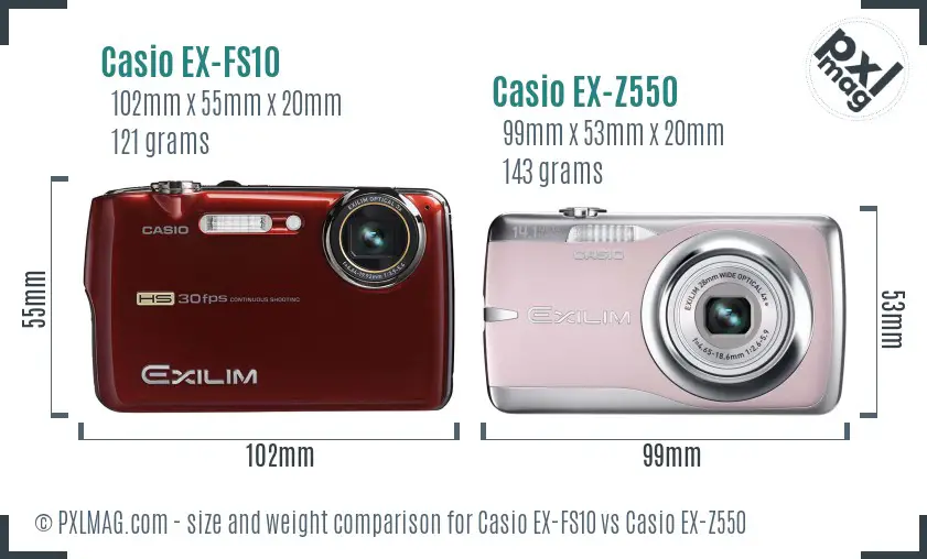 Casio EX-FS10 vs Casio EX-Z550 size comparison