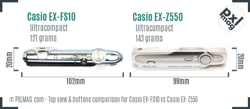 Casio EX-FS10 vs Casio EX-Z550 top view buttons comparison